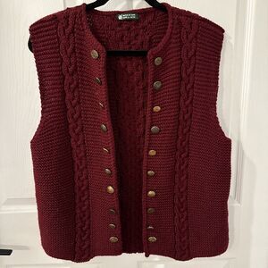 Handmade Knit Cardigan Open Vest Chunky Knit Womens L Wool Blend Country Cottage